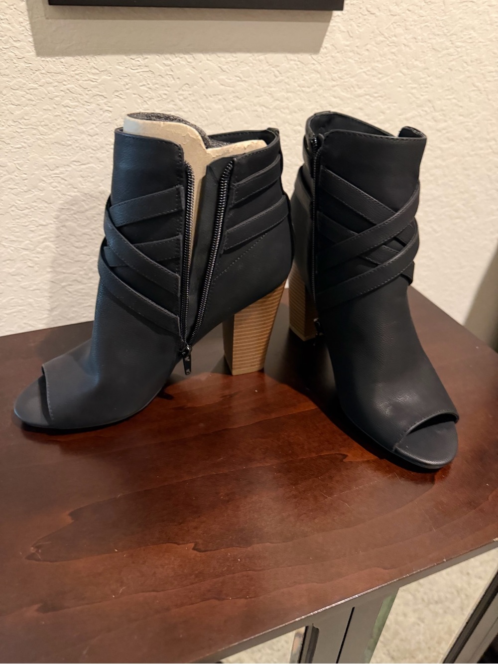 Guess Black Peep-Toe Crisscross Ankle Booties - Picture 2 of 3